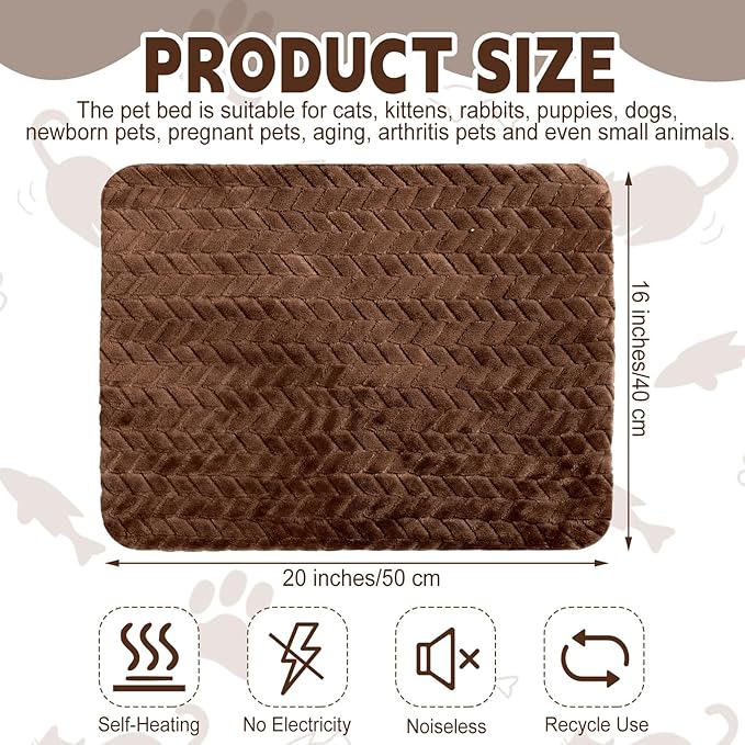 4 Pack Self Heating Cat Pad 16 x 20 Inch Self Warming Cat Bed Non Slip Warm Dog Pad Mat Washable Pet Kennel Crate Bed Mat for Indoor Outdoor Pets(Dark Coffee,16 x 20 Inch)