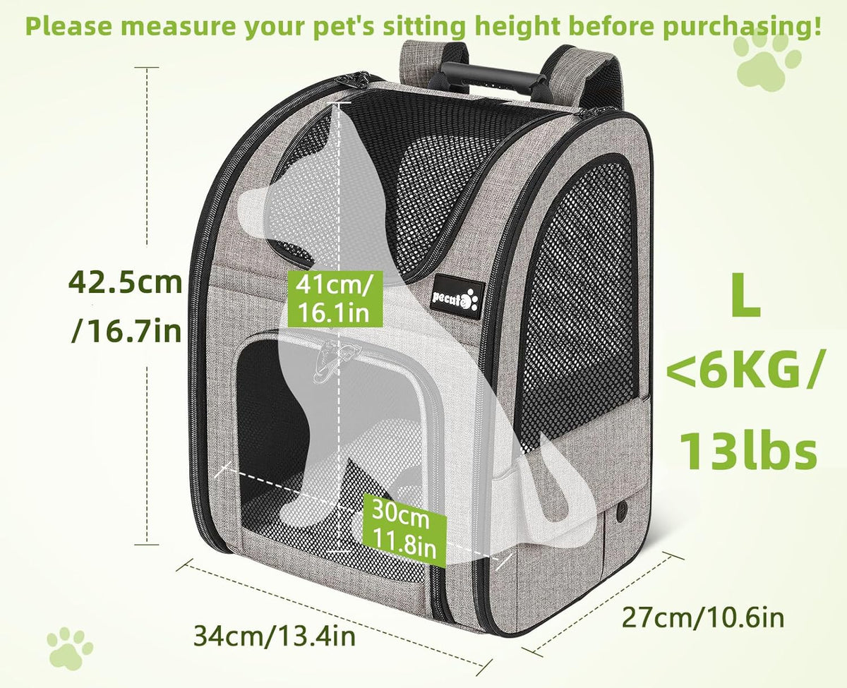 Pecute Pet Carrier Backpack, Dog Carrier Backpack, Expandable with Breathable Mesh for Small Dogs Cats Puppies, Pet Backpack Bag for Hiking Travel Camping Outdoor Hold Pets Up to 17 Lbs