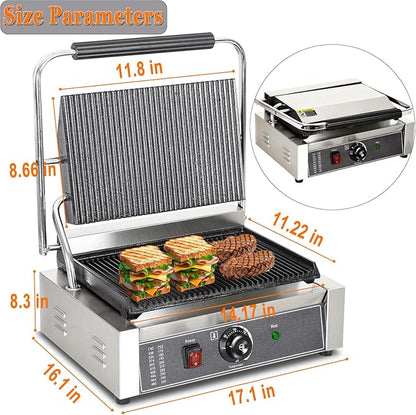 CTJ Commercial Panini Press Stainless Steel Electric Sandwich Maker - 2200W