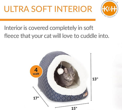 K&H Pet Products Thermo-Pet Cave Heated Cat Bed for Large Cats, Indoor Heated Warming Bed for Dog & Cat, Covered Cave Pet_Tent, Collapsible,Machine Washable,Safety Listed-17X15X13in Navy (Pack of 4)