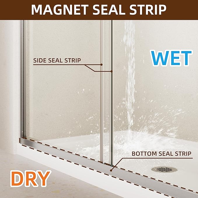 Shower Door, 56-60" W x 70" H Semi-Frameless Double Sliding Glass Shower Door