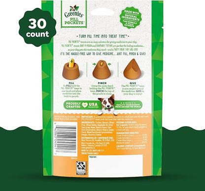 Greenies Pill Pockets for Dogs Large Size, Soft Dog Treats, Chicken Flavor, 7.9 oz. Pouch (30 Treats)
