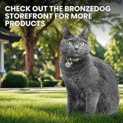 BRONZEDOG Leather Cat Collar with Removable Bells Non Breakaway Kitten QR Tag for Girl Boy (9" - 12" Cats/Mini Dogs, Dark Brown & Gold)