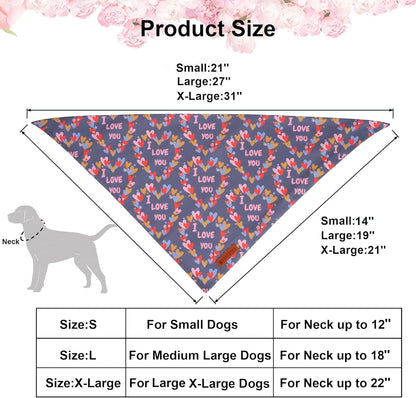 ADOGGYGO Valentine Dog Bandanas, Heart Love Floral Pet Scarf, Multi Size Offered, Pink Blue Pet Valentine Bandana for Medium Large Dogs (Large)
