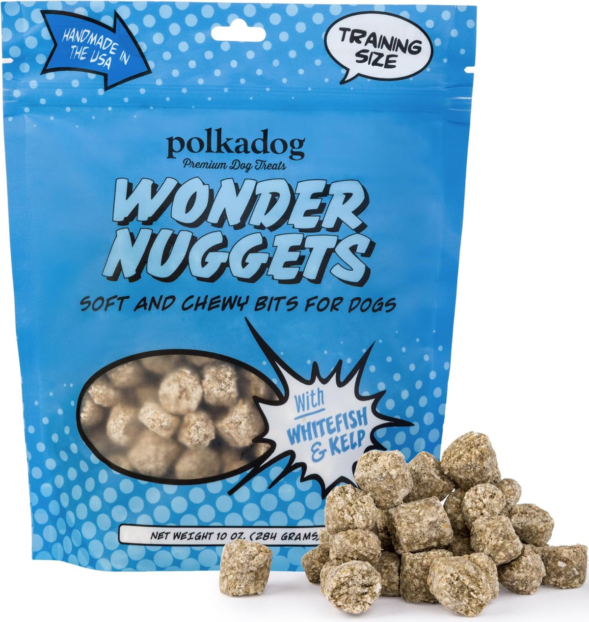 Polkadog Wonder Nuggets – Soft & Chewy Dog Treats with Wild-Caught Whitefish & Kelp – Healthy, Limited Ingredient Training Treats for All Dog Breeds and Ages – Natural, Made in USA – 10 oz