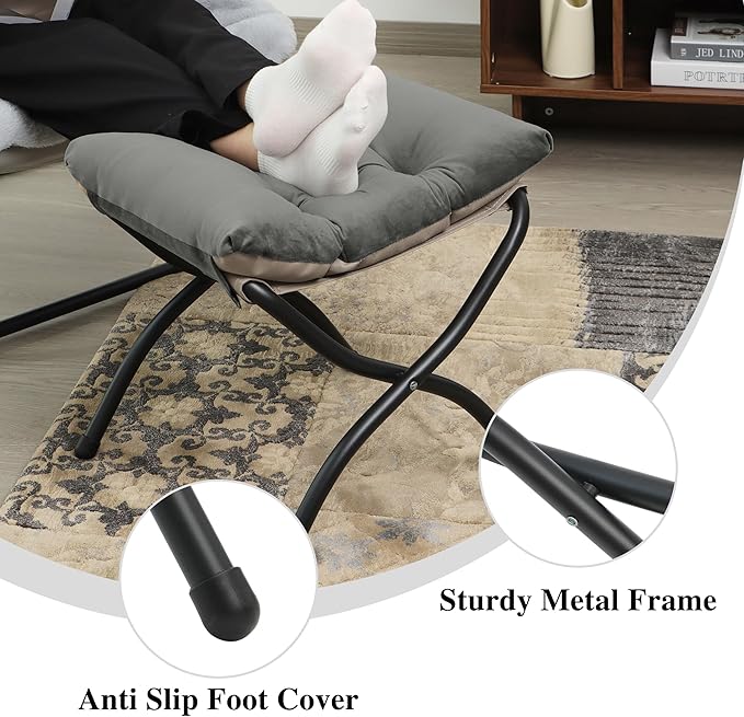 Mordchil HF 15"(H) Folding Ottoman, Set of 2, Foldable Footrest Stool, Small Foot Stool for Couch, Collapsible Foot Rest Ottoman for Sofa, Accent Padded Ottomans for Living Room, Bedroom, Dark Grey