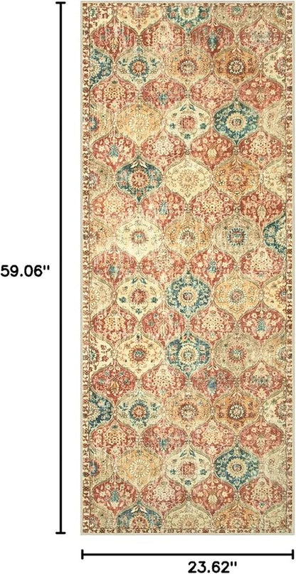 Lahome Moroccan Trellis Hallway Rug, 2x5 Washable Runner Rug Non Slip Kitchen Runners for Hallways, Ultra-Thin Vintage Carpet for Bedroom Bathroom Entryway, Red/Orange