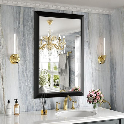 Amorho Black Bathroom Mirror, 24x36 Inch Thick Metal Framed Wall Mirrors