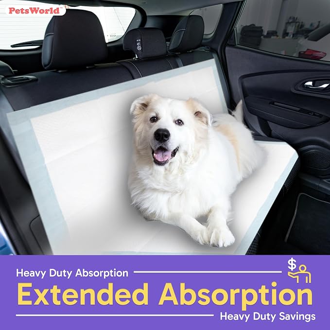 PETSWORLD Mega-Sized Dog Pee Pads (40" x 99") – 4XL Gigantic Pet Piddle Pads for Puppy Training, Incontinence – with Adhesive Sticky Tape – Leak Proof, 5-Layer Protection (240 Count)