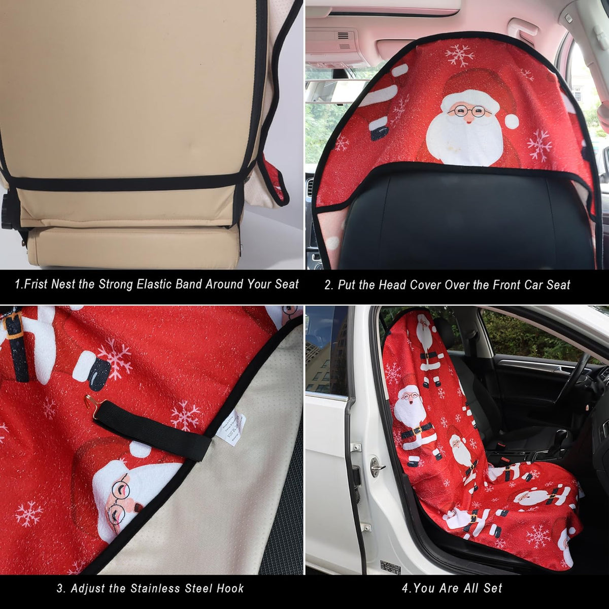 Car Seat Cover Protector Front Seats,for Gym Workout,Running,Swimming,Beach and Hiking,Waterproof Sweat Towel Bucket Seat Covers for Cars SUV Trucks (Santa Claus, 2Pcs)