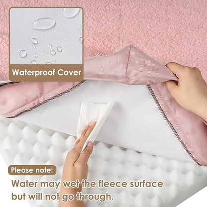 EHEYCIGA Orthopedic Dog Bed Large with Removable Washable Cover, 35IN Pink | Egg Crate Foam Support, Durable Oxford fabric, Non-Slip Bottom, Machine Washable, Soft Waterproof Plush Pet Bed Mat For Crate