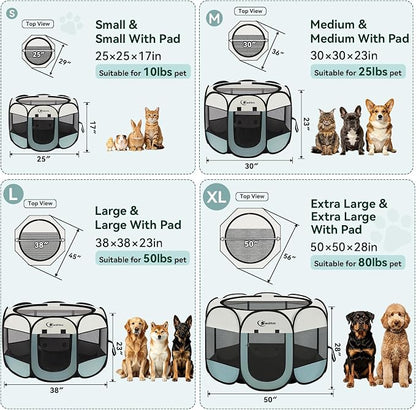 Siedihit Dog Cat Playpen Tent Crate Cage with 2 Washable Pads, Small Grey | Pet Nursing Enclosure Camping Rest Zone for Recovering Pets New Pet Quarantine Room Portable Pop Up Easy Set up lightweight