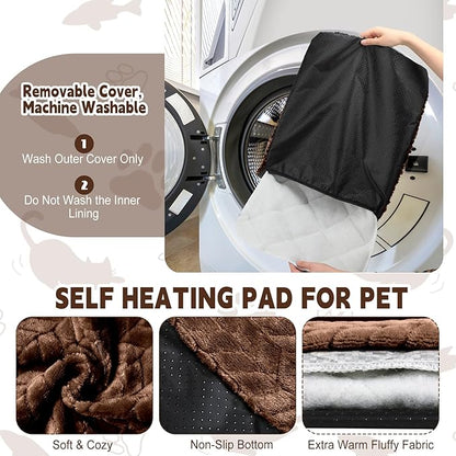 4 Pack Self Heating Cat Pad 16 x 20 Inch Self Warming Cat Bed Non Slip Warm Dog Pad Mat Washable Pet Kennel Crate Bed Mat for Indoor Outdoor Pets(Dark Coffee,16 x 20 Inch)