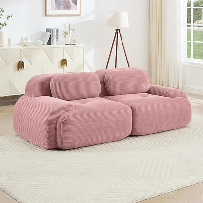 80" Modern Compressed Boneless Love Seat Couches, 2 Seater Large Sectional Couches for Living Room, Pink Corduroy Cloud Modular Sectional Sofa, Memory Foam, Extra Deep Loveseat, No Assembly