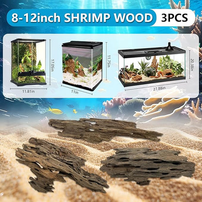 3 PCS Large Natural Honeycomb Wood 8-12", Porous Aquarium Driftwood, Cholla Wood Shrimp Shelter Breeding Cave, Shrimp Dragon Wood for Fish Tank, Aquascaping, Reptile, Terrarium Decor