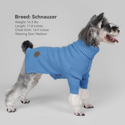 cyeollo Dog Sweaters for Small Dogs Boy, Pullover Turtleneck for Dogs Male, Knitted Doggy Fall Winter Warm Cold Weather Dog Clothes Apparel with Sleeves, Blue L