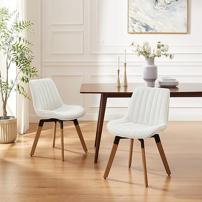Art Leon Dining Chairs Set of 4, Mid Century Modern Swivel Dining Room Chairs, Fabric Upholstered Armless Side Chairs with Wood Legs for Kitchen Living Room Bedroom, Off White