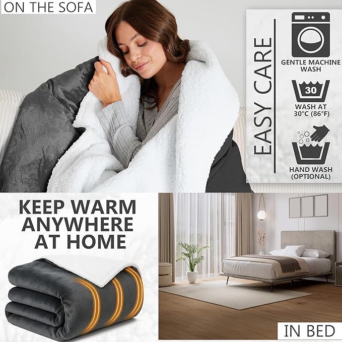 Heated Blanket Electric Luxurious Fleece Throw Blanket, 9 Heat Settings & 12H