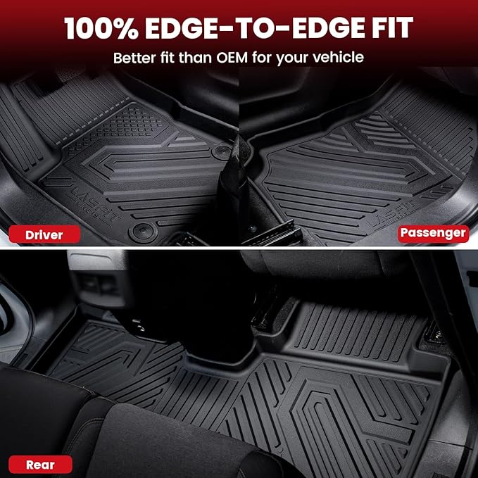LASFIT Floor Mats & Cargo Liner for 2020-2026 Toyota Highlander Gas Models, Not for Hybrid, Custom Fit All Weather TPE Floor Liners Full Set, 1st 2nd 3rd Row, Cargo Mat & Seat Back Mats, Black
