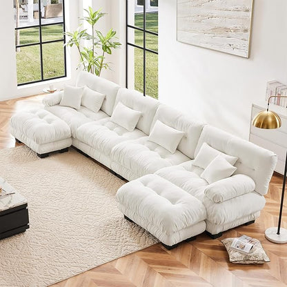 White Ottoman for Modular Sectional Sofa, Ottoman Seat for Convertible Sectional, Chenille Sofa Couch for Living Room, Bedroom, Apartment