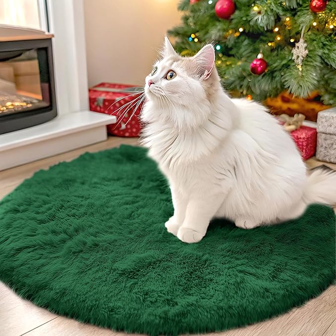 OLANLY Dark Green Round Rugs for Bedroom - Machine Washable, 2 ft Circle Area Rugs for Living Room, Soft and Fluffy Shaggy Carpet for Teen Girls and Boys, Nursery Rooms, Dorms, Home Decor Aesthetic