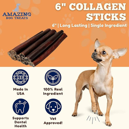 Amazing Dog Treats 6 Inch Collagen Stick - (50 Count)- Collagen Sticks for Dogs - No Hide Dog Bones