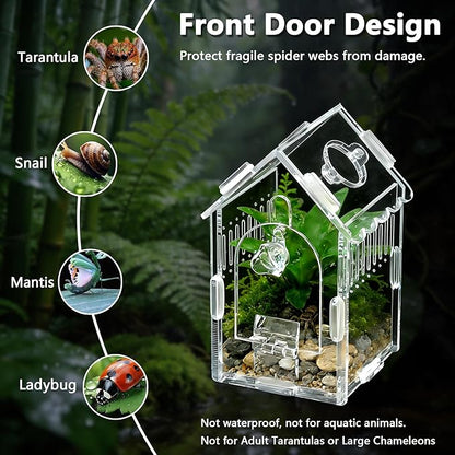 Jumping Spider Enclosure 3.15"×3.15"×5.6" - Magnetic Front Opening Acrylic Terrarium with Ventilation, Escape-Proof Habitat for Tarantulas, Mantis & Small Reptiles, No-Tool Easy Assembly