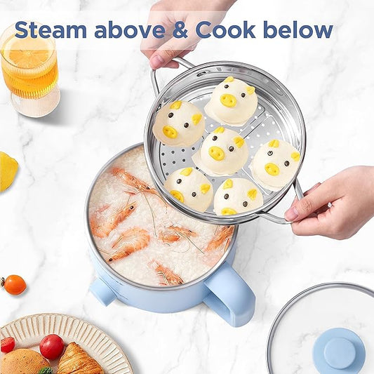Topwit Hot Pot Electric with Steamer, 1.6L Ramen Cooker, Electric Pot