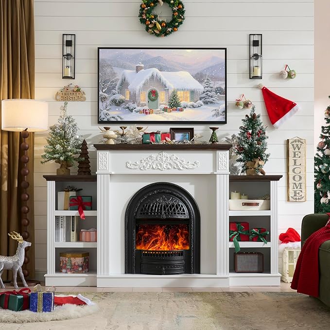 78" Electric Fireplace with Mantel, Birdcage-Style Fireplace Entertainment