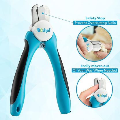 Dog Nail Clippers and Trimmer by Boshel - with Safety Guard to Avoid Over-Cutting Nails & Free Nail File - Razor Sharp Blades - Sturdy Non Slip Handles - for Safe, Professional at Home Grooming