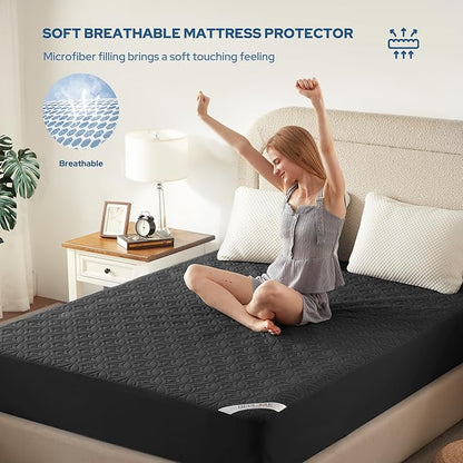 BEDLORE Waterproof Mattress Protector, Full Size Mattress Pad with Deep Pocket 6"-15" Depth, Soft Dirt-Proof Double Bed Mattress Cover for Bedroom, College Dorm, Hotel (Black)