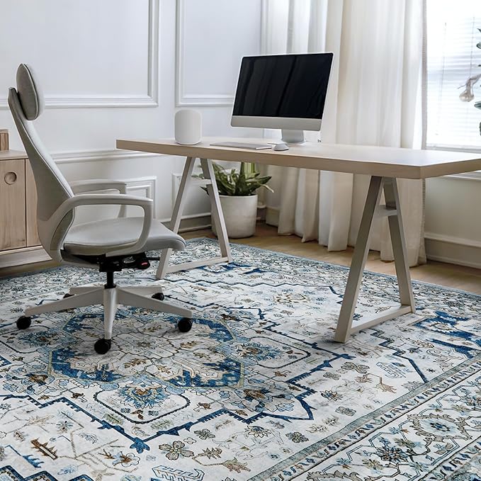 Area Rugs for Living Room 10x12 - Large Machine Washable Vintage Oriental Soft Rug, Low Pile Thin Carpet with Non Slip Backing for Bedroom, Dorm, Under Dining Room Table, Indoor House, Office Decor