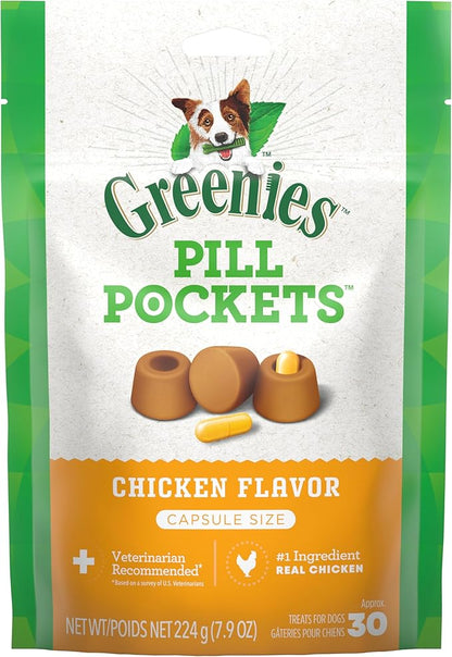 Greenies Pill Pockets for Dogs Large Size, Soft Dog Treats, Chicken Flavor, 7.9 oz. Pouch (30 Treats)
