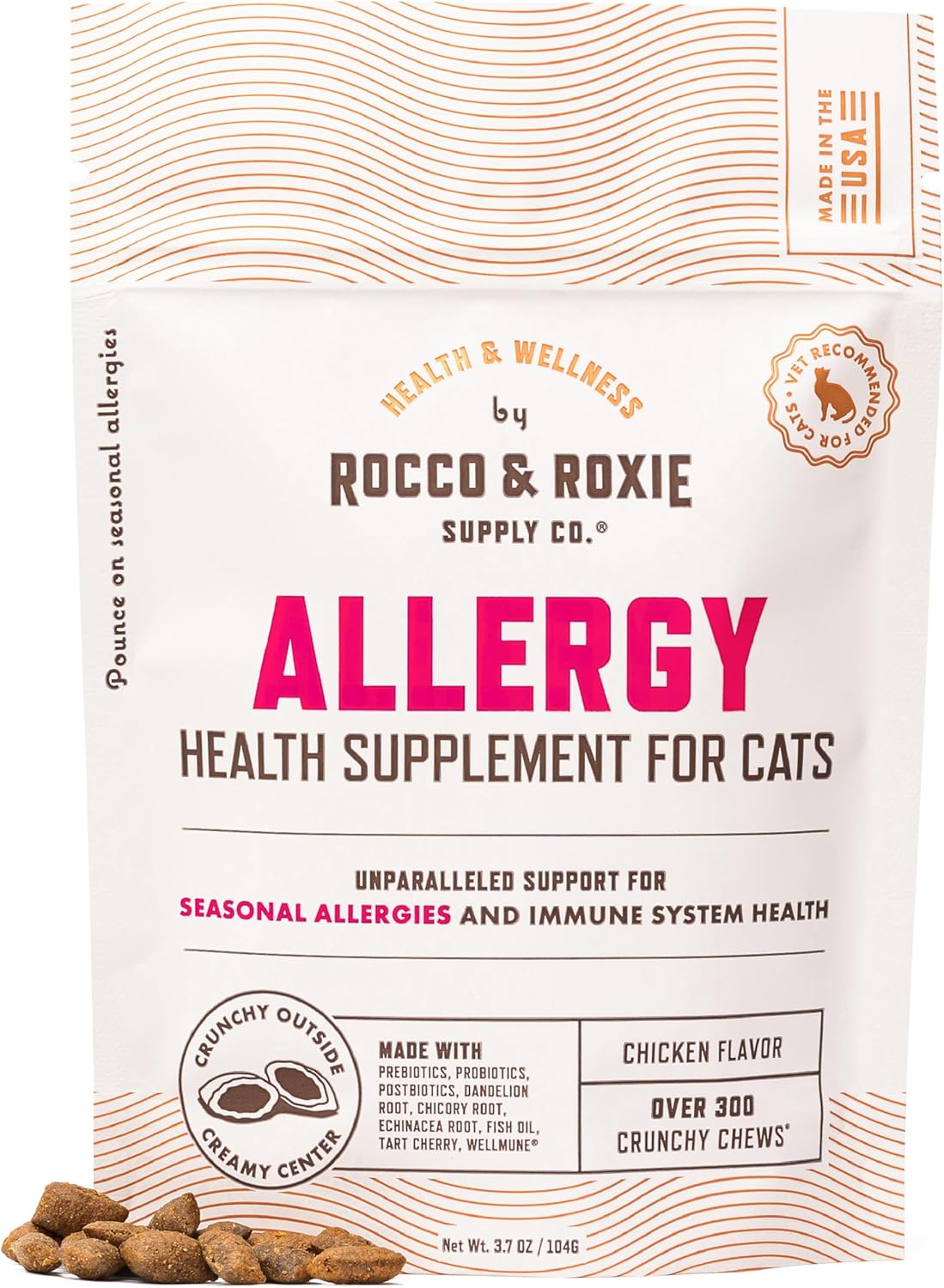 Rocco & Roxie Allergy Relief for Cats, Cat Supplements & Vitamins, Probiotics to Support Gut Health, Fish Oil for Skin, Sneezing and Itching from Seasonal Allergies, Tart Cherry Immune System Support
