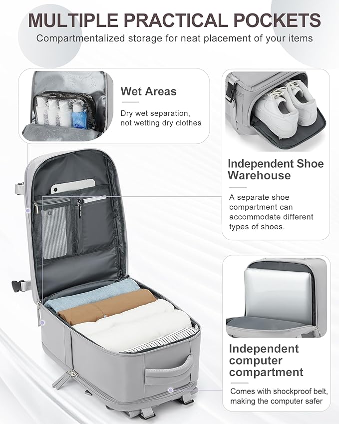 coowoz Travel Backpack Carry On for Women Man Gym Backpacks with Laptop Compartment Mochila de Viaje Teacher Personal Item Backpack Airplane Accessories Must Haves Grey Small