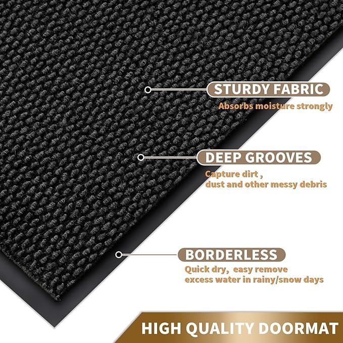 Yimobra Doormat Outdoor Indoor Entrance 36 x 24, All-Season All-Weather Front Door Mat, 100% Waterproof Welcome Matt for Floor Garage Outside Entry, Stain and Fade Resistant,Black
