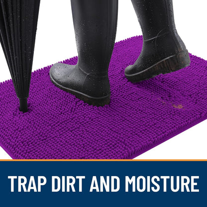 OLANLY Dog Door Mat for Muddy Paws 47x17, Absorbs Moisture and Dirt, Absorbent Non-Slip Washable Doormat, Quick Dry Chenille Mud Mat for Dogs, Entry Indoor Entryway Carpet for Inside Floor, Purple