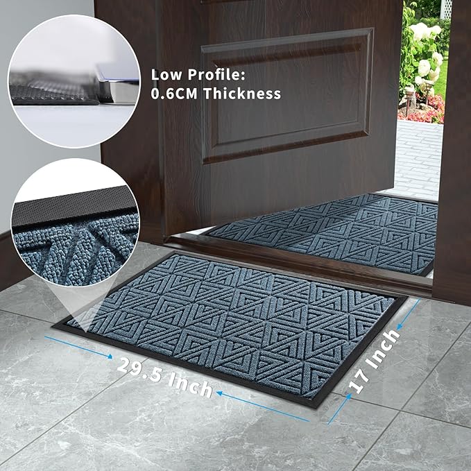 Yimobra Outdoor Mats for Front Door 29.5x17, Stops Mud & Dirt at Entrance, Fits Garage & Patio, All-Weather Waterproof Non Slip Outdoor Indoor Welcome Mat, Mix Blue