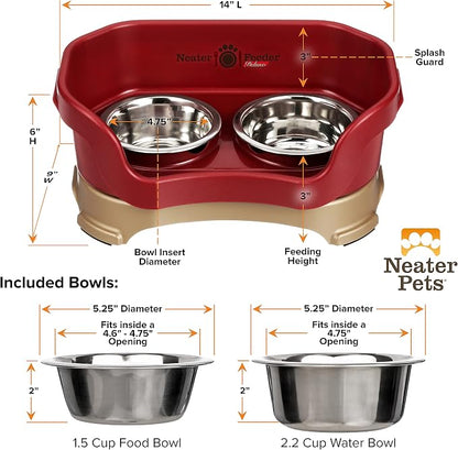 Neater Pet Brands Neater Feeder Deluxe Mess Proof Dog Bowls Elevated for Small Dogs Under 19 lbs, Made in USA, No Spill Raised Dog Food Bowl Stand Feeding Station, Food and Water Bowl Set, Cranberry