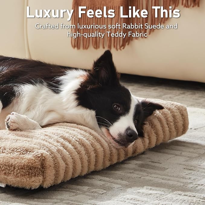 FURTIME Washable XL Dog Bed for Extra Large Dogs, Deluxe Dog Crate Beds | Comfy Fluffy Kennel Pad Anti-Slip Pet Sleeping Mat, Machine Washable Dogs Pillow, 44"x32"x4", Brown