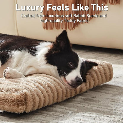 FURTIME Washable XL Dog Bed for Extra Large Dogs, Deluxe Dog Crate Beds | Comfy Fluffy Kennel Pad Anti-Slip Pet Sleeping Mat, Machine Washable Dogs Pillow, 44"x32"x4", Brown