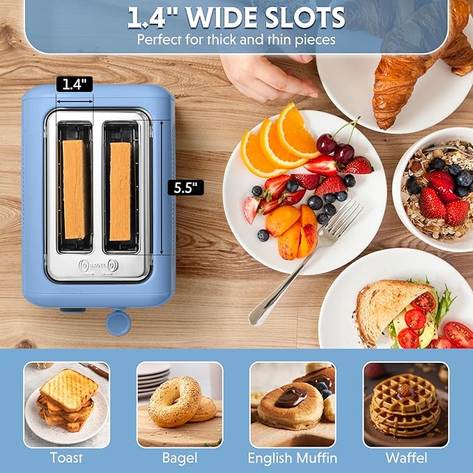 BUYDEEM DT620 2-Slice Toaster, Extra Wide Slots, Retro Stainless Steel