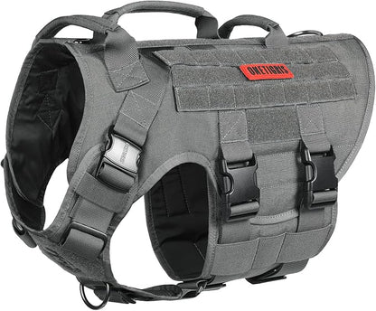 OneTigris Large Tactical Dog Harness, No Pulling Adjustable Dog Vest Harness, Heavy Duty X Destroyer Dog Harness with Handle, Large Hook and Loop Panels for Patch
