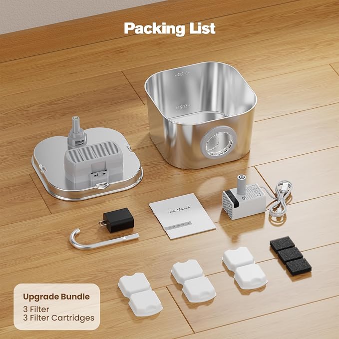 Cat Water Fountain Stainless Steel: Pet Fountains for Cats/Dog Indoor Automatic Waterer Bowls for Drinking Small Animal Water Dispenser Metal Pets Watering Faucet Bottle Auto Kitty Watering Supplies