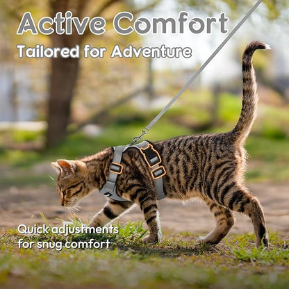 Dooradar Cat Harness and Leash Set, Escape Proof Safe Adjustable Kitten Vest Harnesses for Walking, Easy Control Soft Breathable Mesh Jacket with Reflective Strips for Cats, Grey, XXS