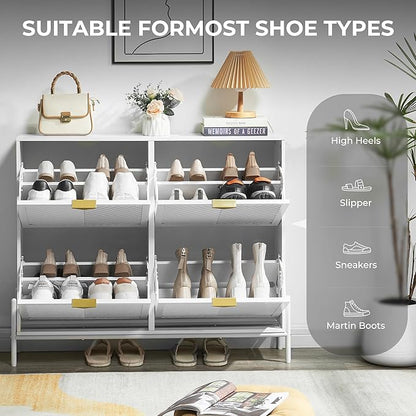 Shoe Cabinet Storage with 4 Flip Drawers, Narrow Hidden Shoes Organizer Cabinet