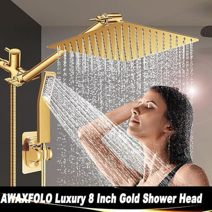 8"High Pressure Square Rain Shower Head and 2-in-1 Hand Shower.Equipped