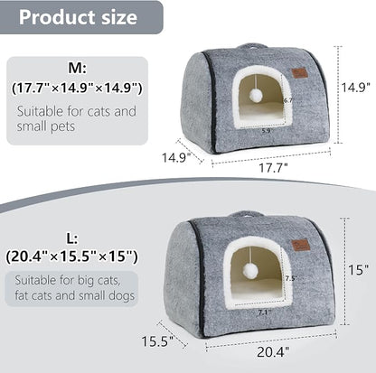 cat Bed cave-cat beds for Indoor Cats,Soft and Comfortable Cute cat Bed，cat House,with Removable Washable Cushioned Pillow,Enclosed Pet Bed,Kitten hut、Hideaway,Small Large Dog Tent (Dark Grey)