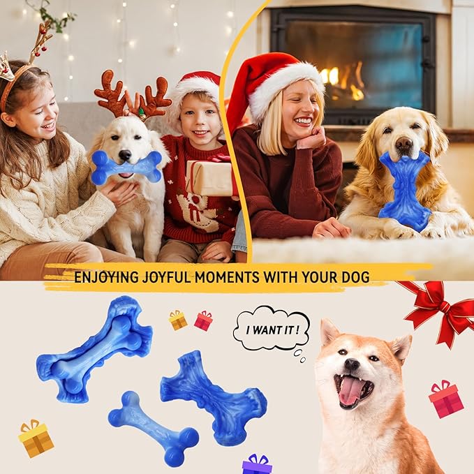 Magicorange Tough Dog Toys, Chew Toys for Aggressive Chewers, Dog Bone Toy Nylon Almost Indestructible Dogs Toy for Teeth Cleaning and Training (Blue)