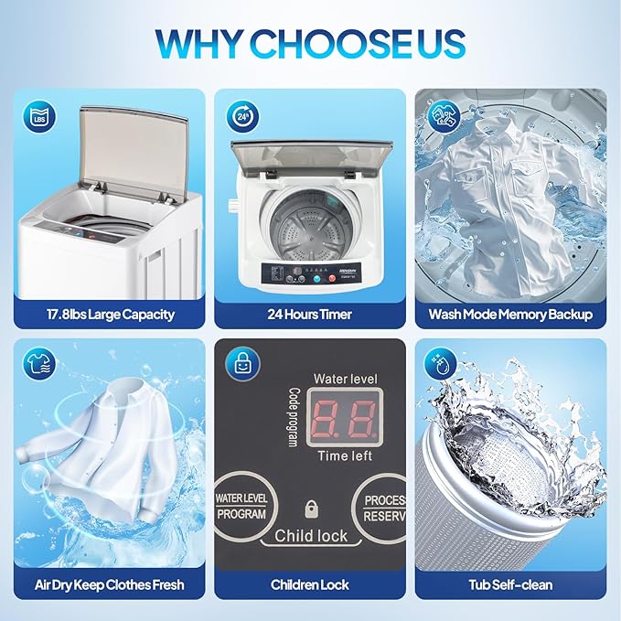 ROVSUN 17.8LBS Portable Washing Machine, Full-Automatic Electric Laundry Machine